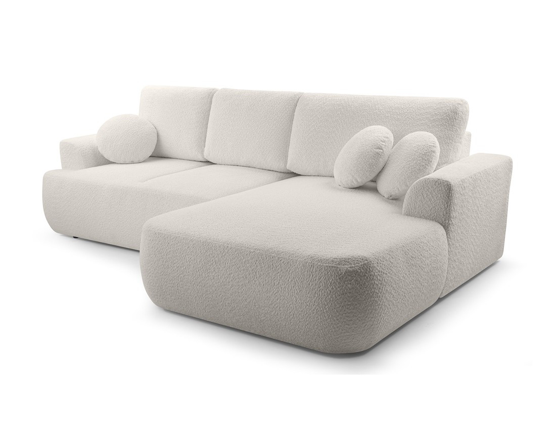 Canapé d'angle droit 4 places convertible en tissu bouclette Candela
