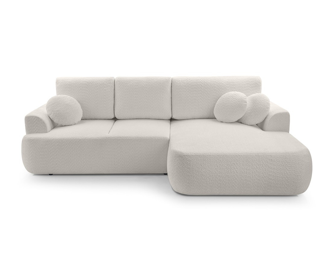 Canapé d'angle droit 4 places convertible en tissu bouclette Candela