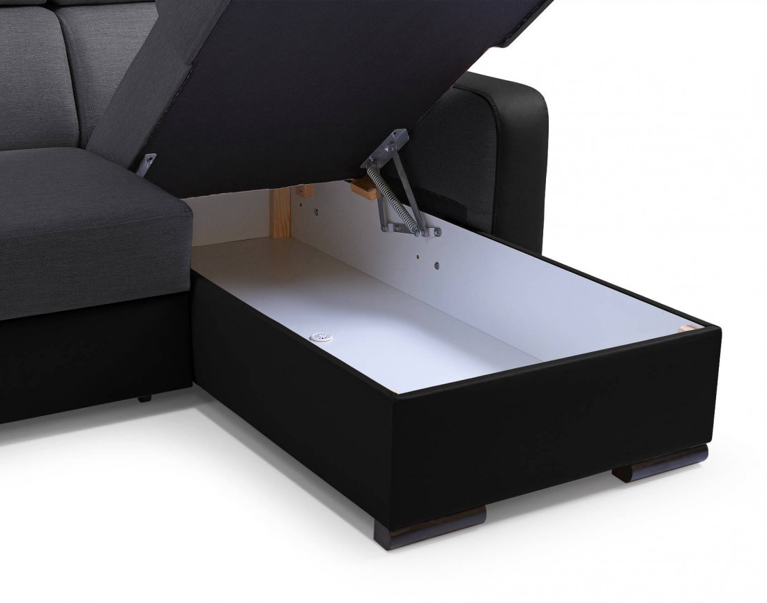Dustin - Canapé d'angle réversible panoramique en U - 7 places - Convertible avec coffres - Têtières réglables