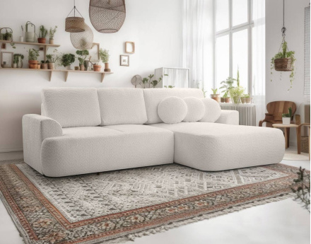 Canapé d'angle droit 4 places convertible en tissu bouclette Candela