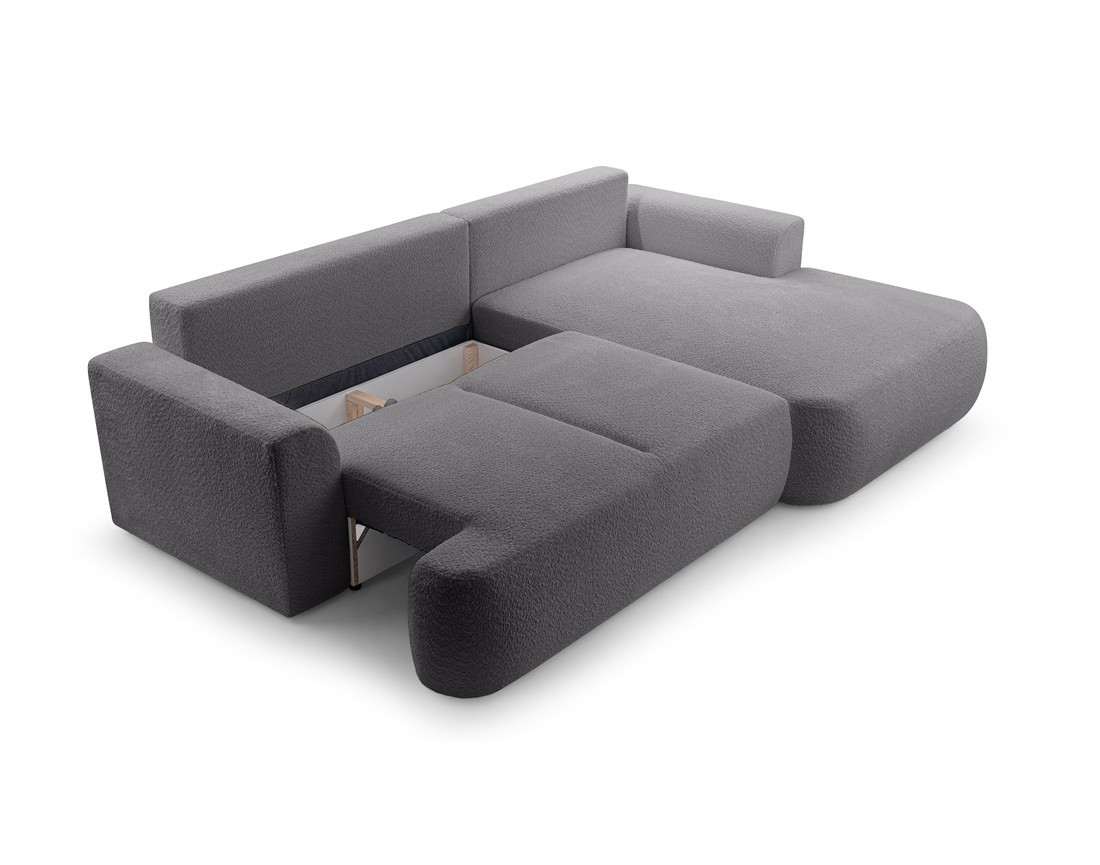 Canapé d'angle droit 4 places convertible en tissu bouclette Candela