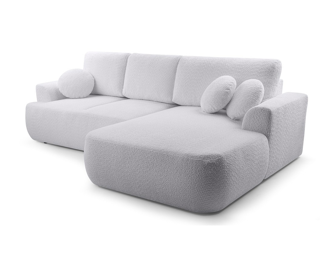 Canapé d'angle droit 4 places convertible en tissu bouclette Candela
