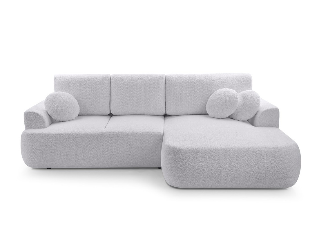 Canapé d'angle droit 4 places convertible en tissu bouclette Candela