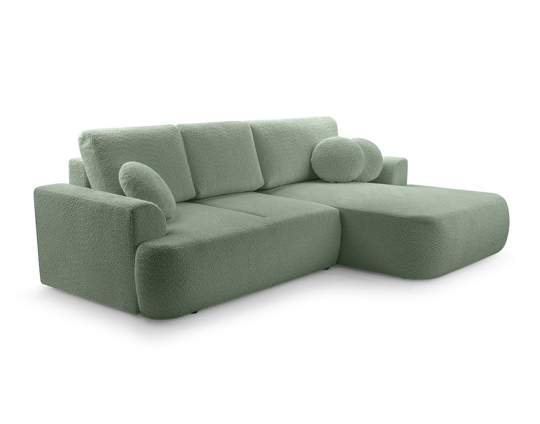 Canapé d'angle droit 4 places convertible en tissu bouclette Candela