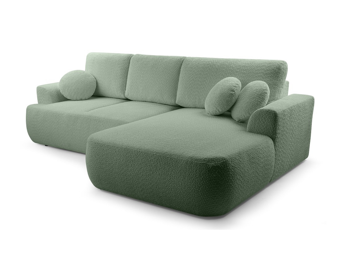 Canapé d'angle droit 4 places convertible en tissu bouclette Candela