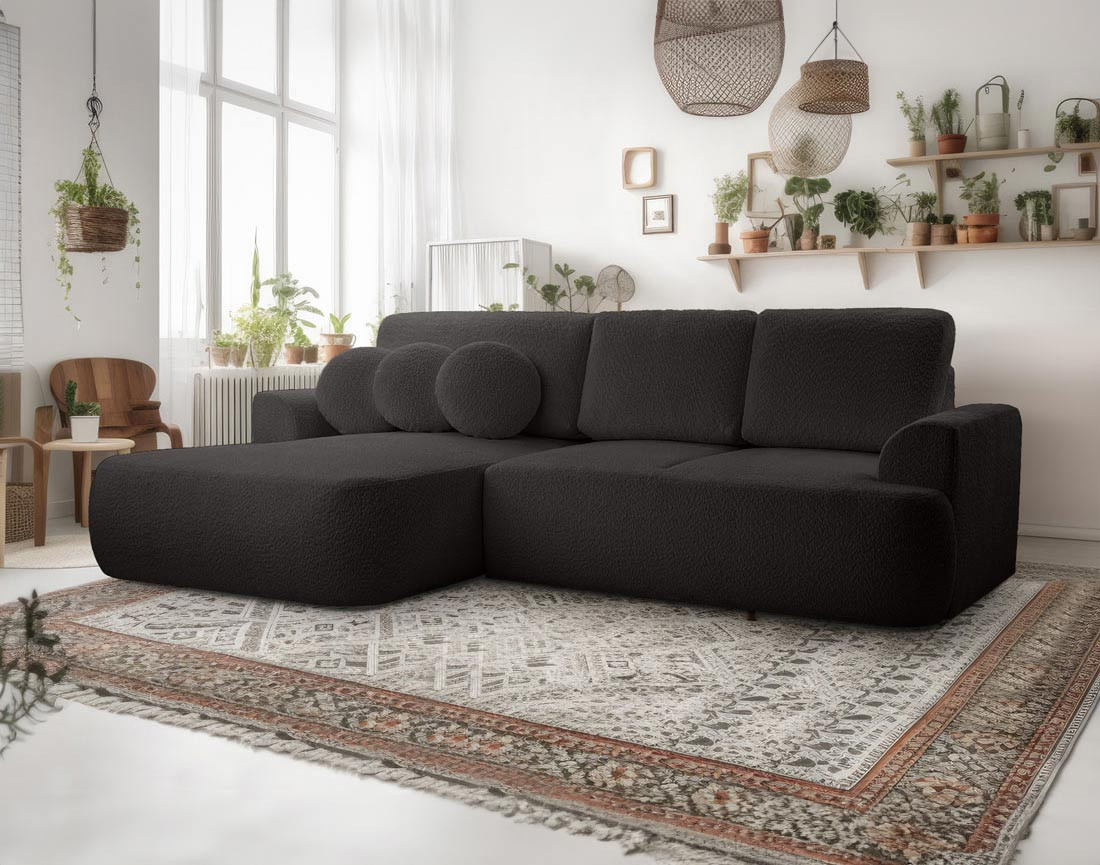 Canapé d'angle gauche 4 places convertible en tissu bouclette Candela