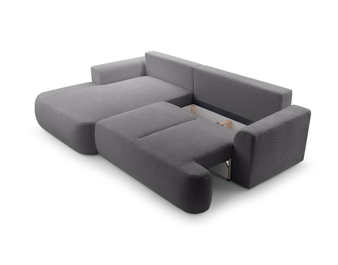 Canapé d'angle gauche 4 places convertible en tissu bouclette Candela