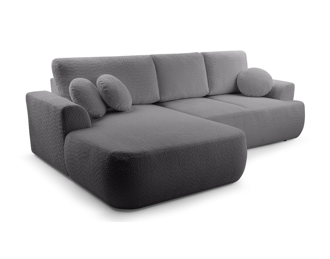 Canapé d'angle gauche 4 places convertible en tissu bouclette Candela