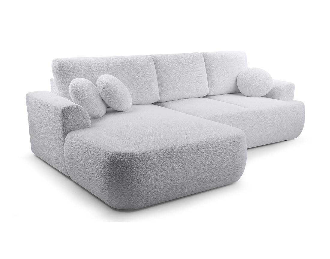 Canapé d'angle gauche 4 places convertible en tissu bouclette Candela