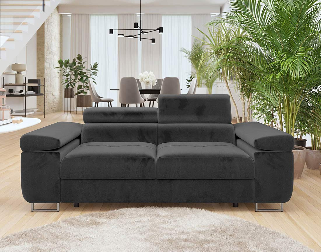 Canapé droit 2 places avec têtières ajustables en velours Pablo