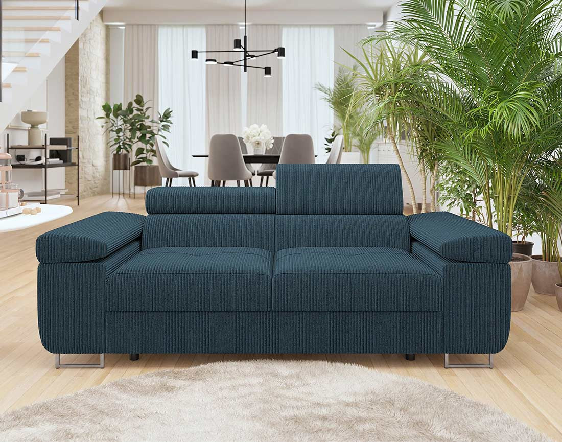 Canapé droit 2 places avec têtières ajustables en velours côtelé Pablo