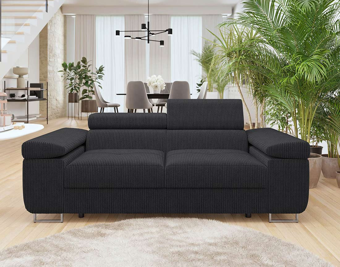 Canapé droit 2 places avec têtières ajustables en velours côtelé Pablo