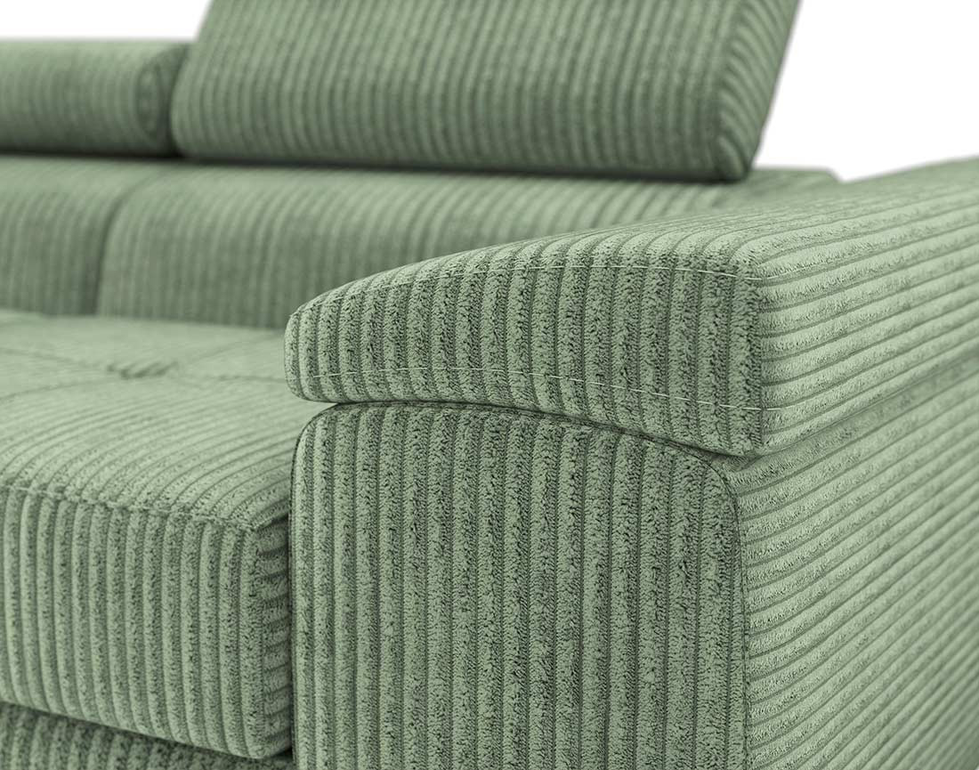 Canapé droit 2 places avec têtières ajustables en velours côtelé Pablo