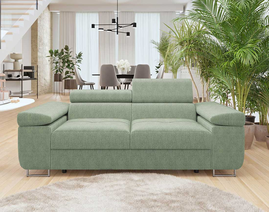 Canapé droit 2 places avec têtières ajustables en velours côtelé Pablo