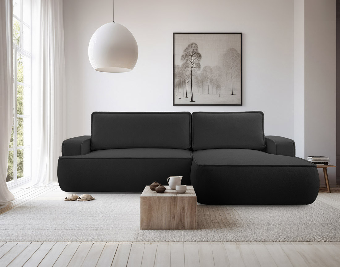 Canapé d'angle droit 4 places convertible en tissu texturé Nessino