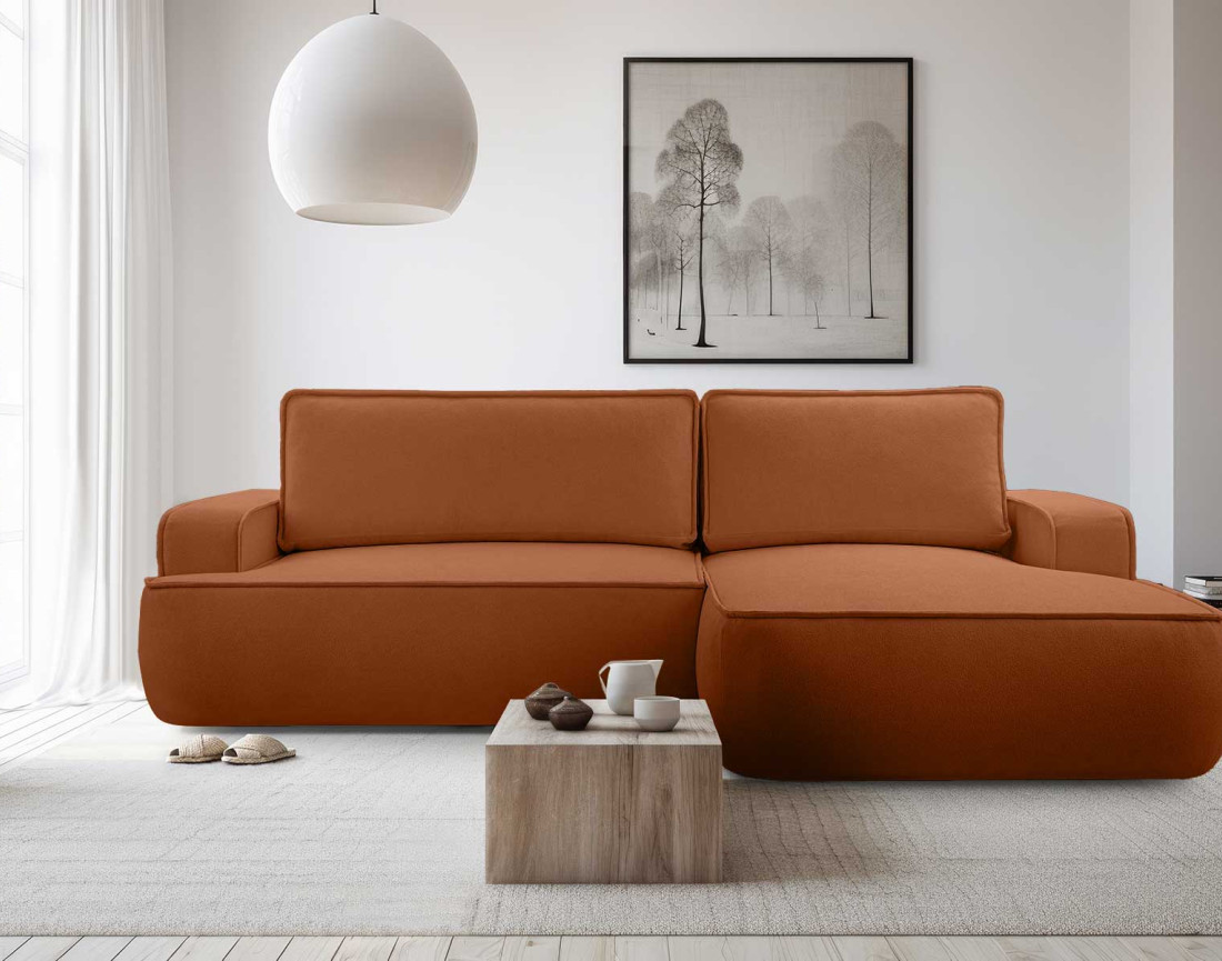 Canapé d'angle droit 4 places convertible en tissu texturé Nessino