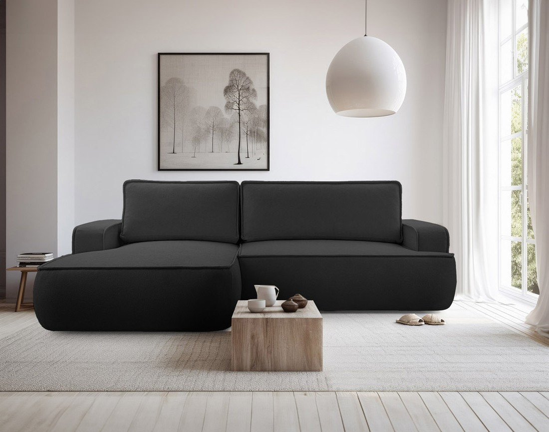 Canapé d'angle gauche 4 places convertible en tissu texturé Nessino