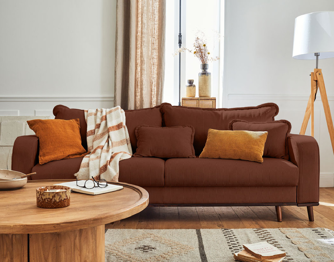 Canapé 3 places - convertible avec coffre en velours côtelé Albane