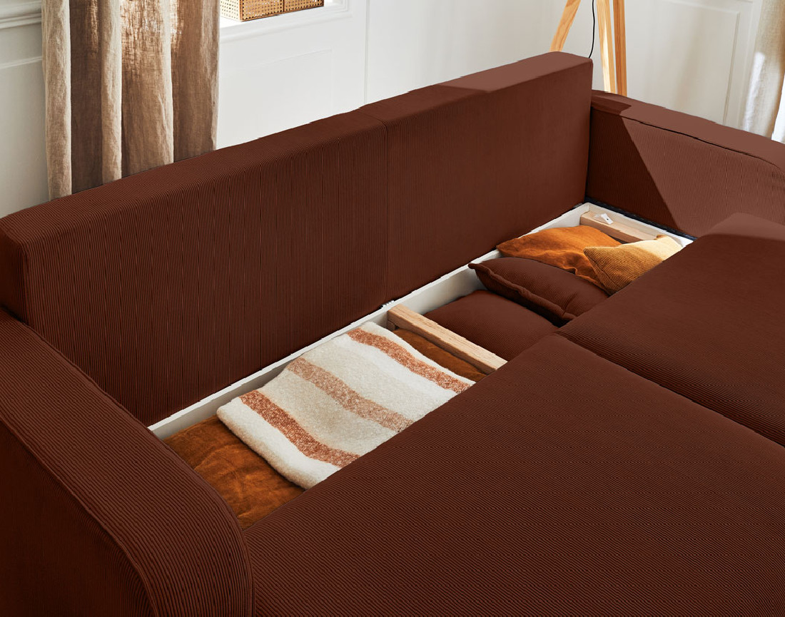 Canapé 3 places - convertible avec coffre en velours côtelé Albane