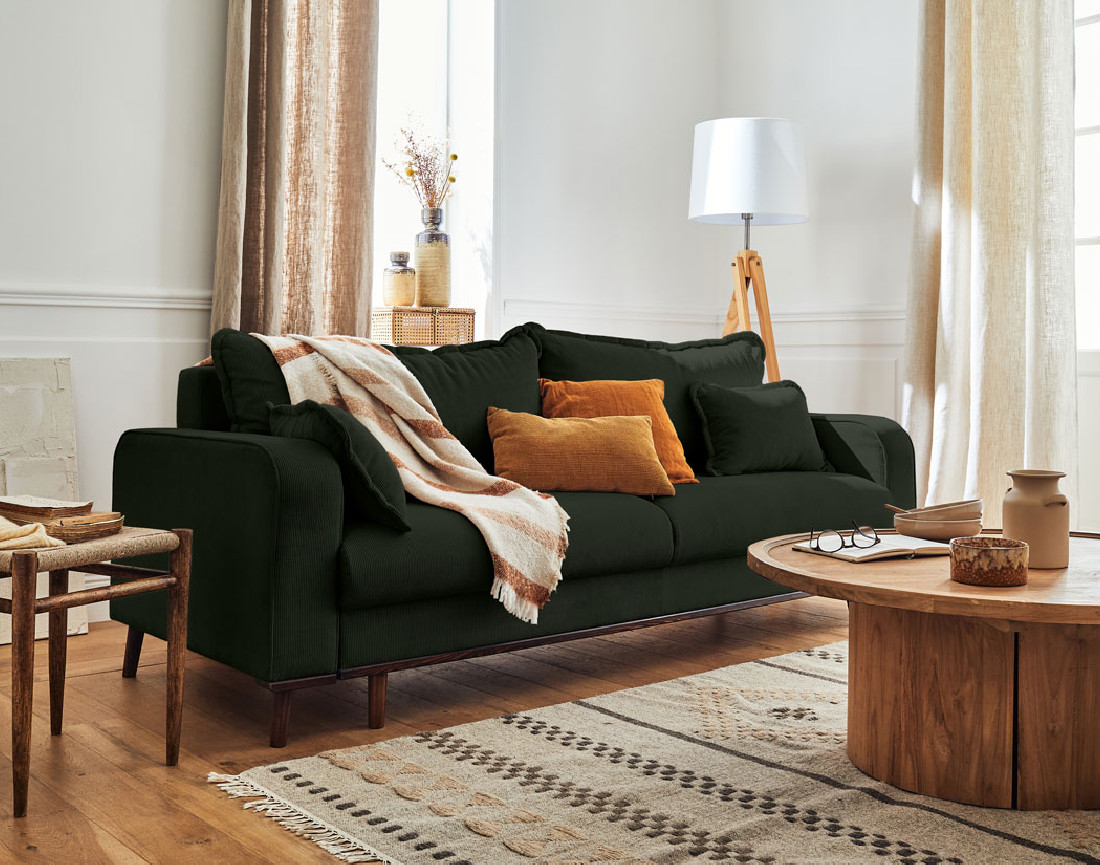 Canapé 3 places - convertible avec coffre en velours côtelé Albane