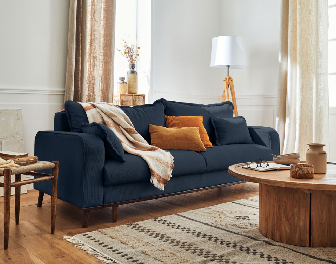 Canapé 3 places - convertible avec coffre en velours côtelé Albane