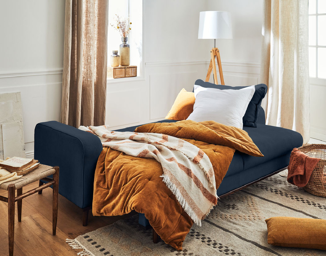 Canapé 3 places - convertible avec coffre en velours côtelé Albane