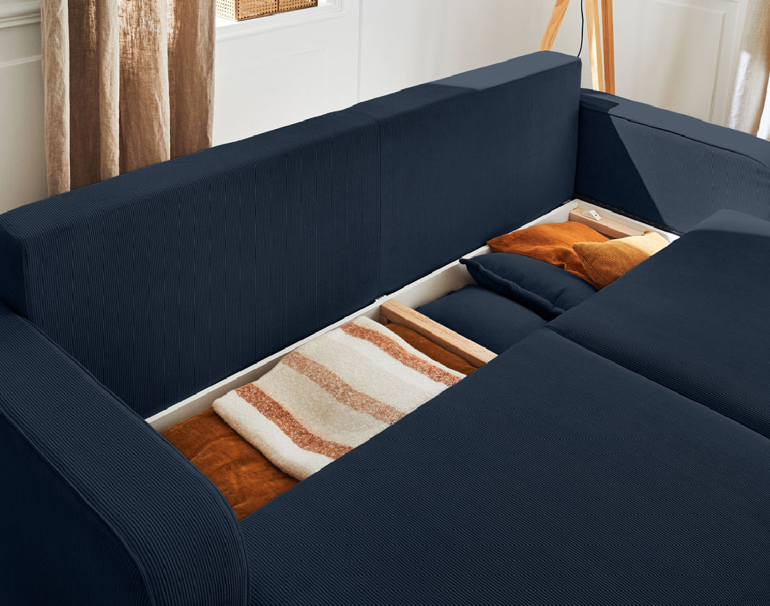 Canapé 3 places - convertible avec coffre en velours côtelé Albane