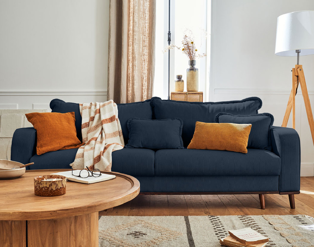 Canapé 3 places - convertible avec coffre en velours côtelé Albane