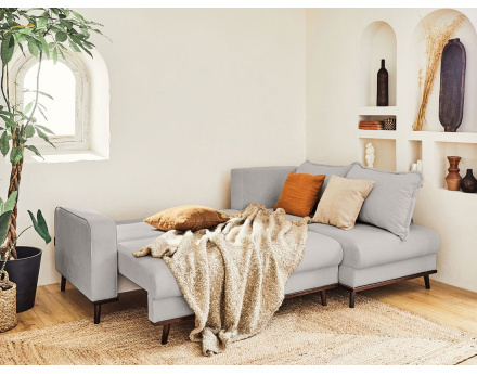 Canapé d'angle droit 4 places convertible avec coffre en velours côtelé Albane