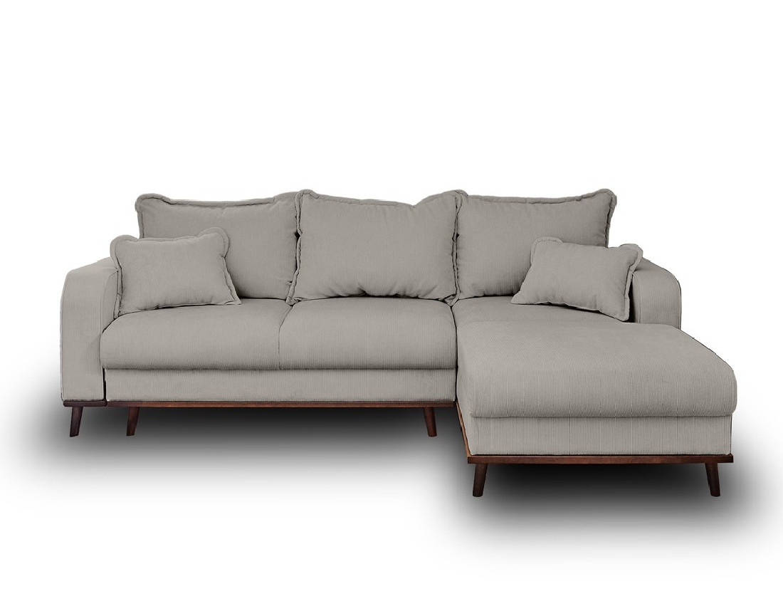 Canapé d'angle droit 4 places convertible avec coffre en velours côtelé Albane