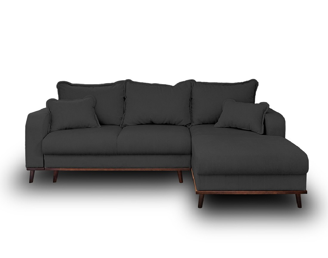 Canapé d'angle droit 4 places convertible avec coffre en velours côtelé Albane