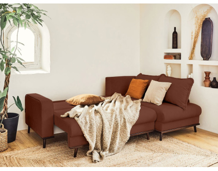 Canapé d'angle droit 4 places convertible avec coffre en velours côtelé Albane