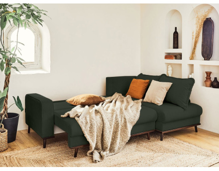 Canapé d'angle droit 4 places convertible avec coffre en velours côtelé Albane