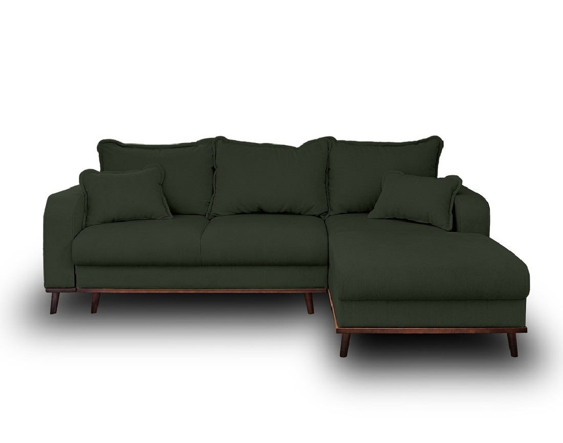 Canapé d'angle droit 4 places convertible avec coffre en velours côtelé Albane