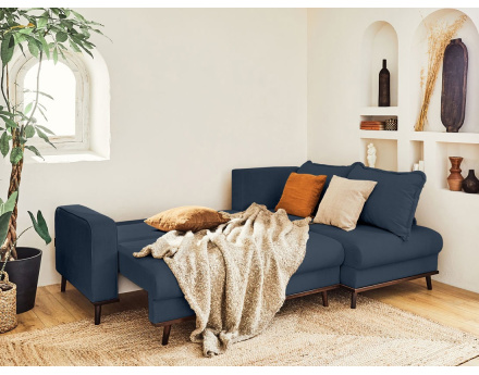 Canapé d'angle droit 4 places convertible avec coffre en velours côtelé Albane