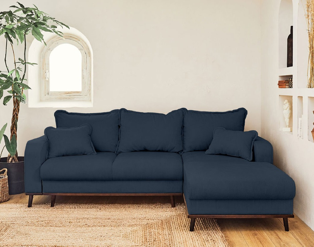 Canapé d'angle droit 4 places convertible avec coffre en velours côtelé Albane