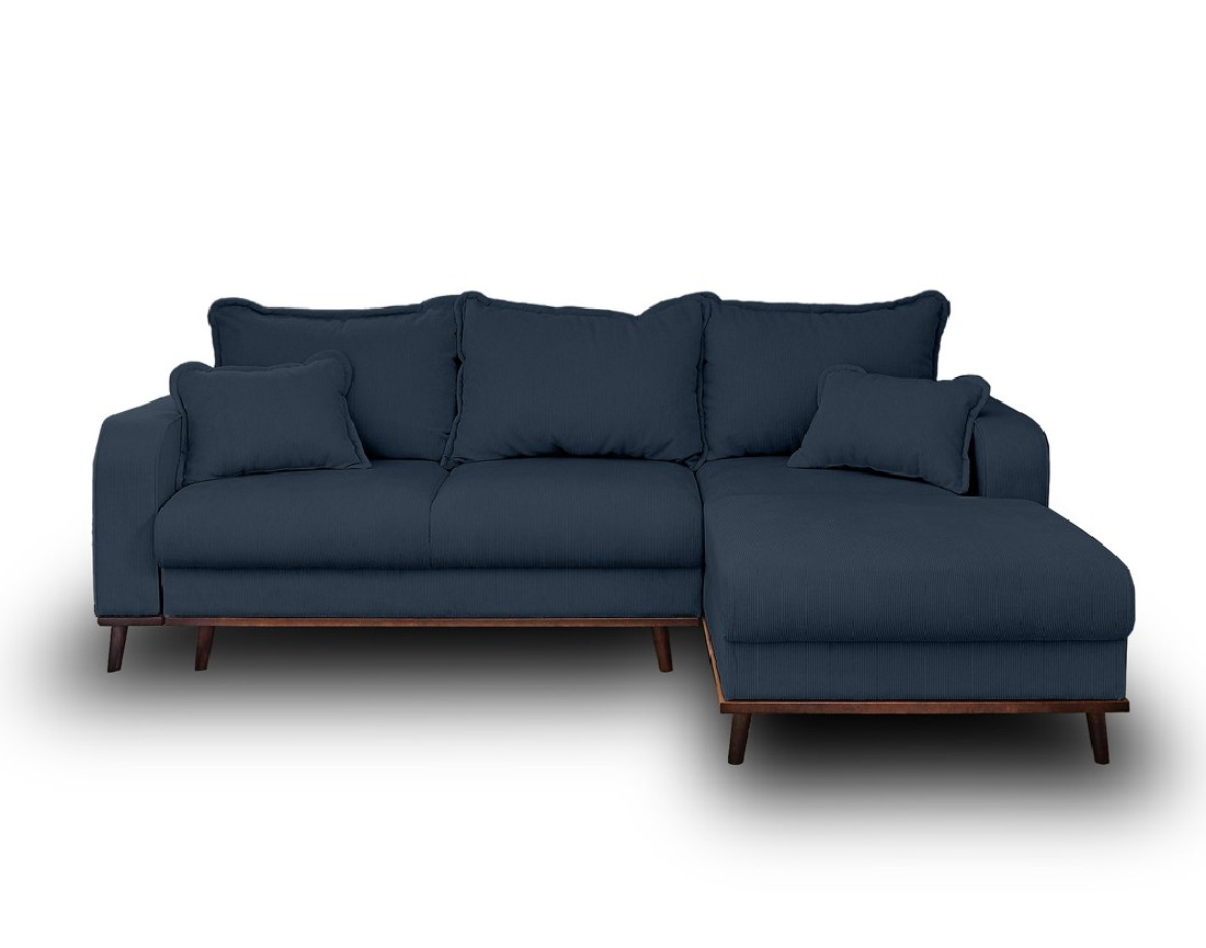 Canapé d'angle droit 4 places convertible avec coffre en velours côtelé Albane