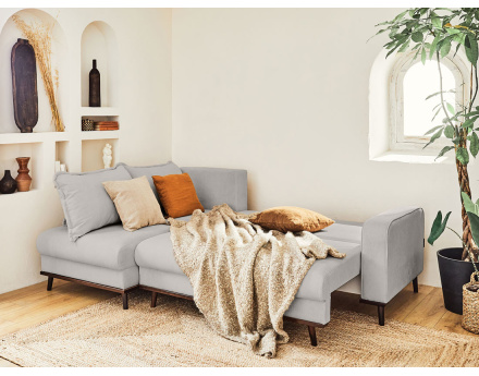 Canapé d'angle gauche 4 places convertible avec coffre en velours côtelé Albane