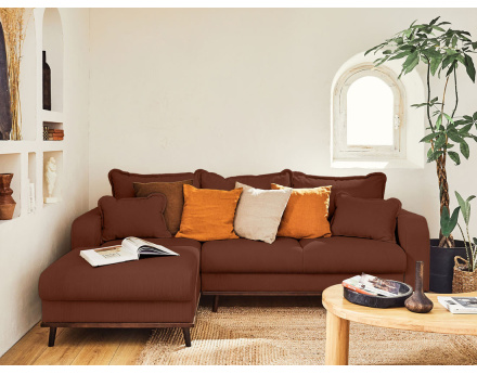 Canapé d'angle gauche 4 places convertible avec coffre en velours côtelé Albane