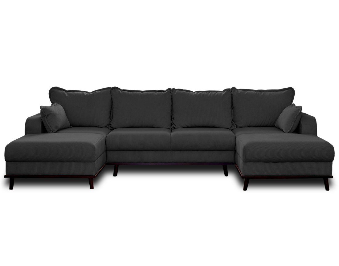 Canapé panoramique en U 7 places convertible avec coffre en velours côtelé Albane