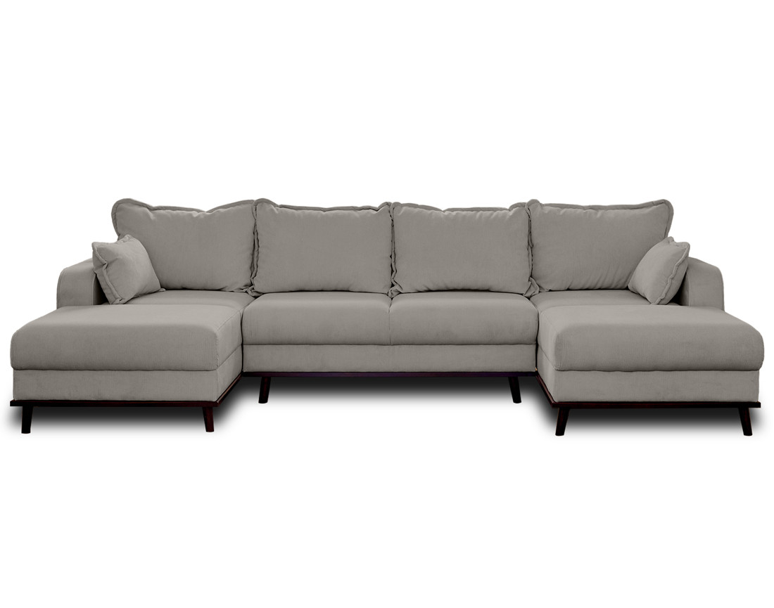 Canapé panoramique en U 7 places convertible avec coffre en velours côtelé Albane