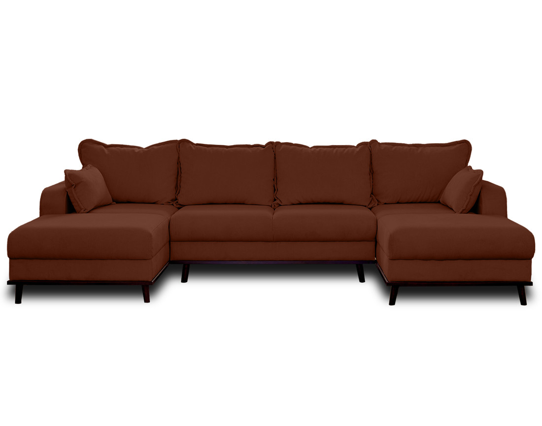 Canapé panoramique en U 7 places convertible avec coffre en velours côtelé Albane