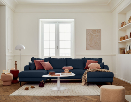 Canapé panoramique en U 7 places convertible avec coffre en velours côtelé Albane