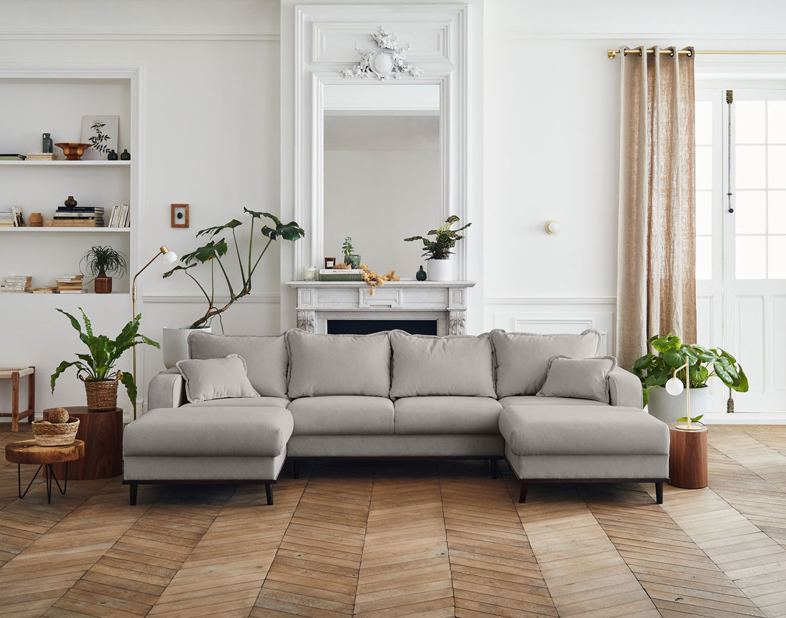 Canapé panoramique en U 7 places en velours côtelé Albane