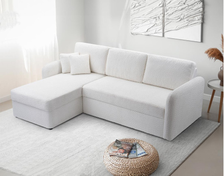 Canapé d'angle 4 places convertible en tissu bouclette Pocatello