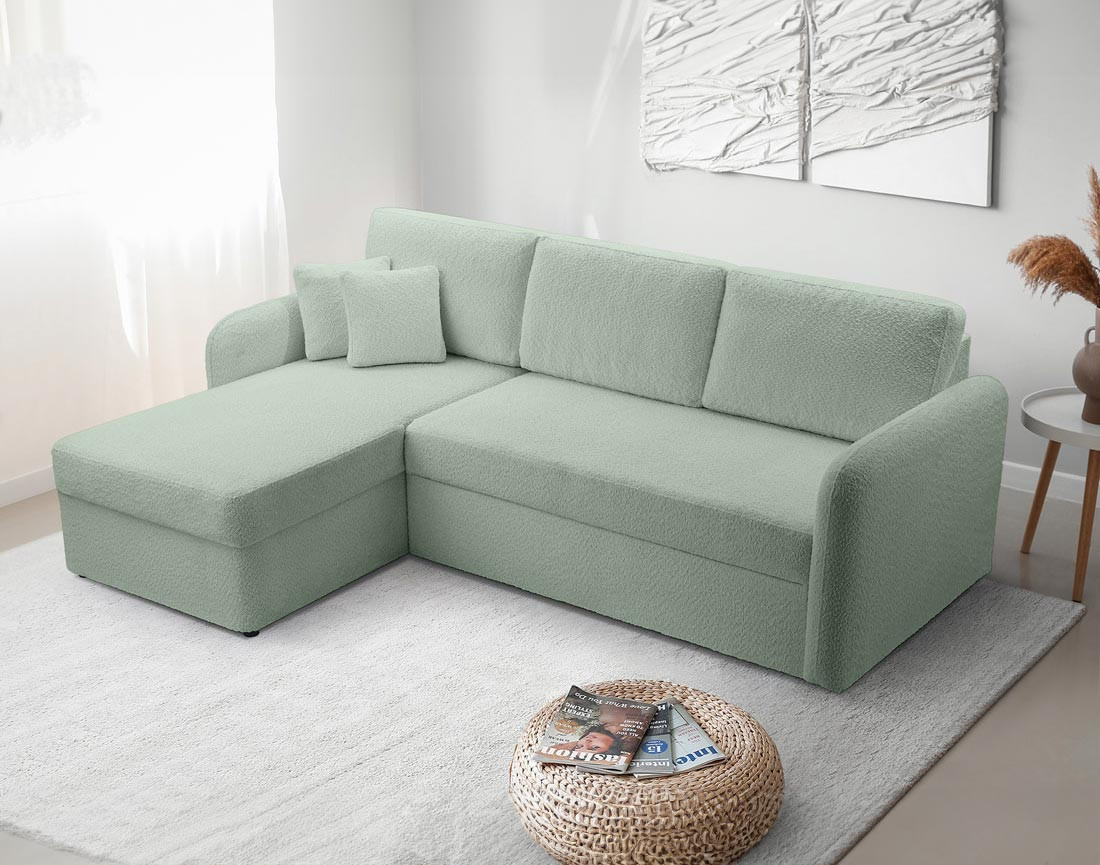 Canapé d'angle 4 places convertible en tissu bouclette Pocatello