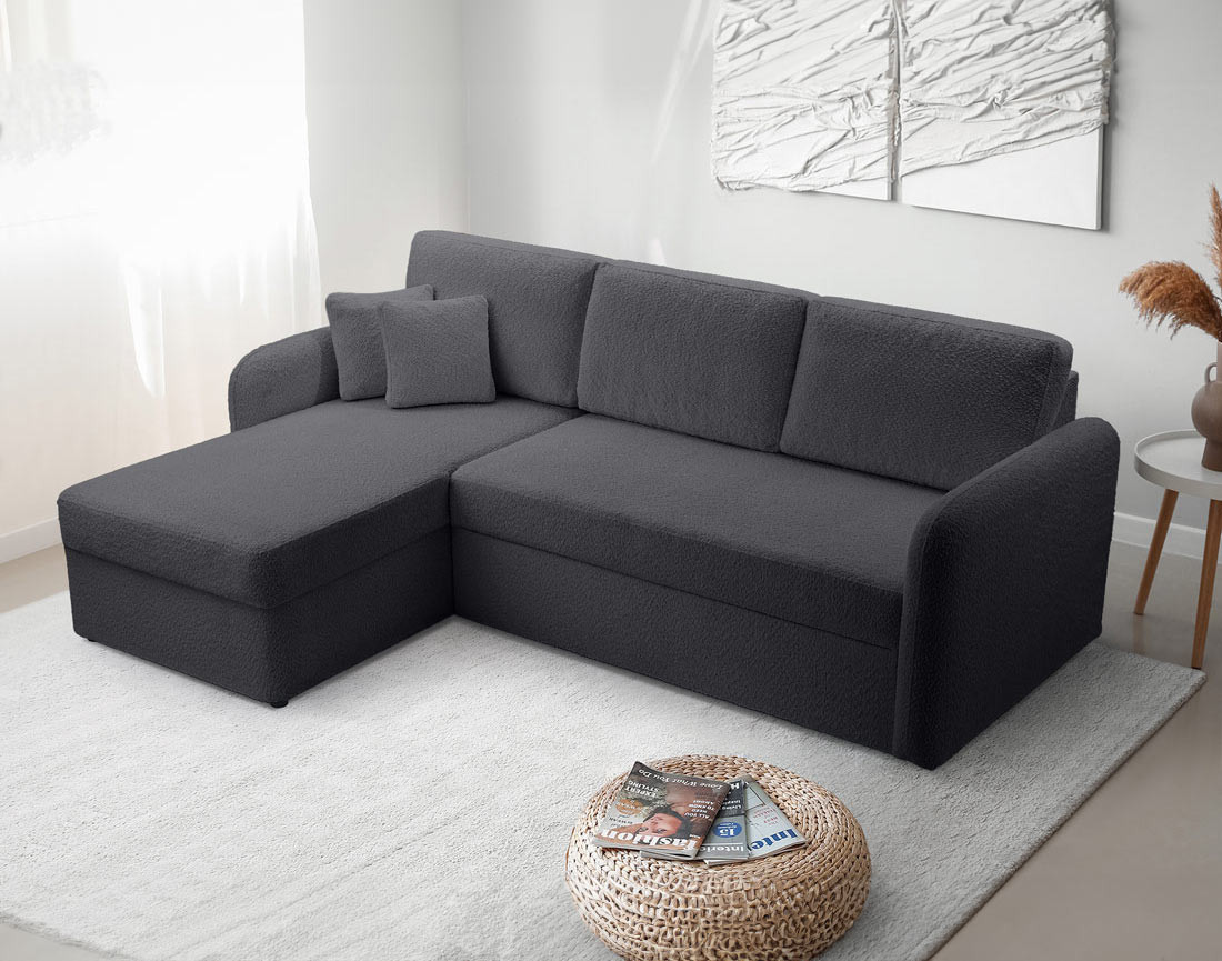 Canapé d'angle 4 places convertible en tissu bouclette Pocatello