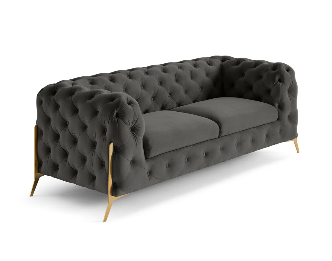 Canapé 3 places chesterfield en velours pieds en métal doré Camden