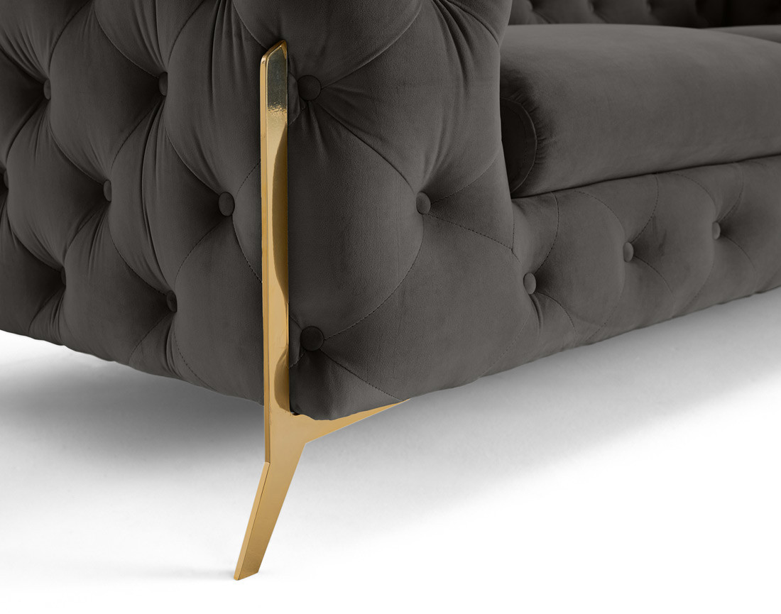 Canapé 3 places chesterfield en velours pieds en métal doré Camden