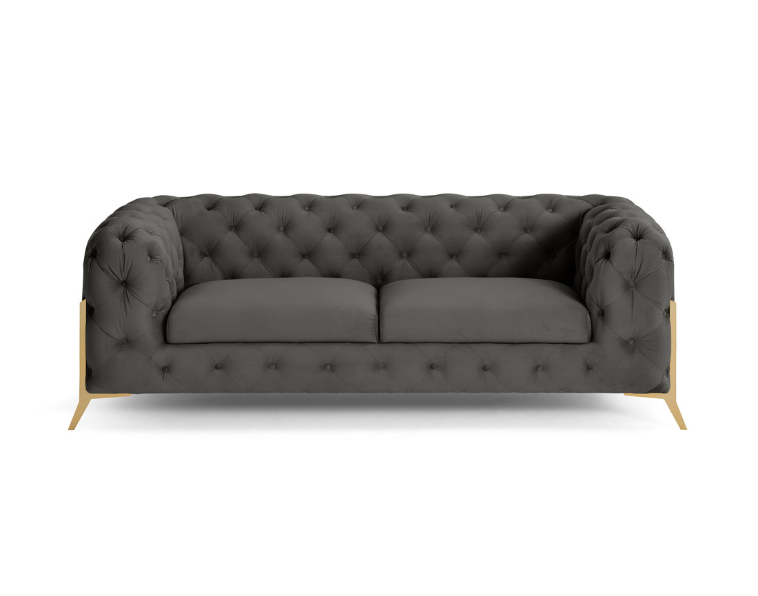Canapé 3 places chesterfield en velours pieds en métal doré Camden